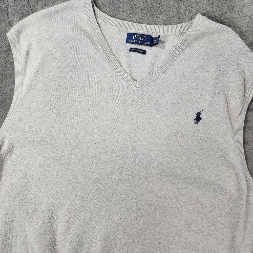 Polo Ralph Lauren XXL Light Gray Pima Cotton VNeck Sweater Vest Embroidered Pony